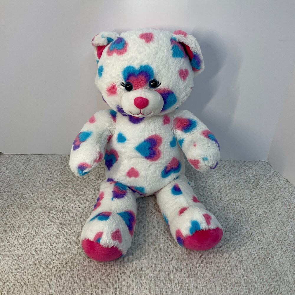 Build a Bear Workshop BAB White Bear With Hearts 16" Plush Stuffed Animal